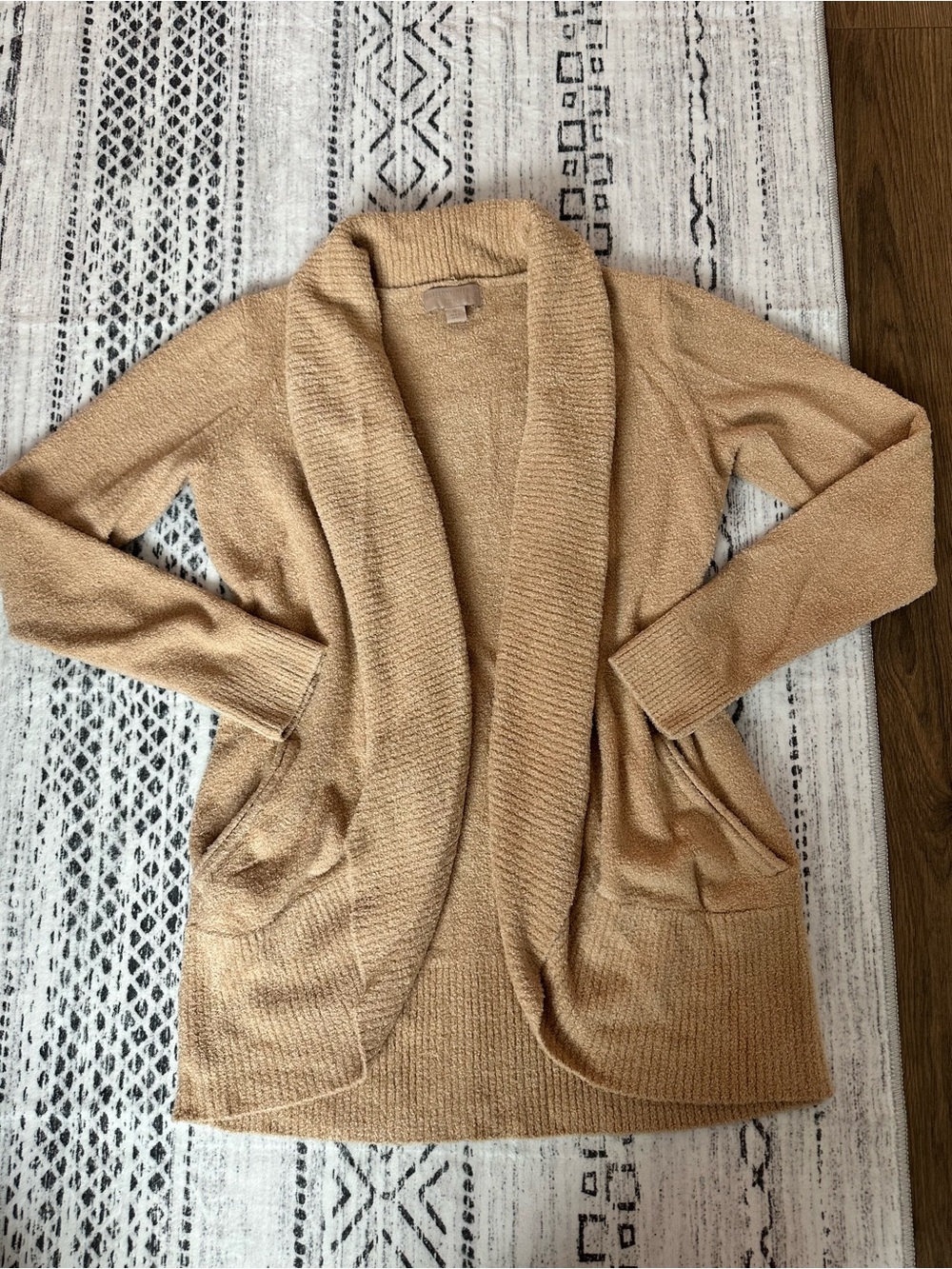 Barefoot Dreams Beige Shawl-Collar Open Cardigan